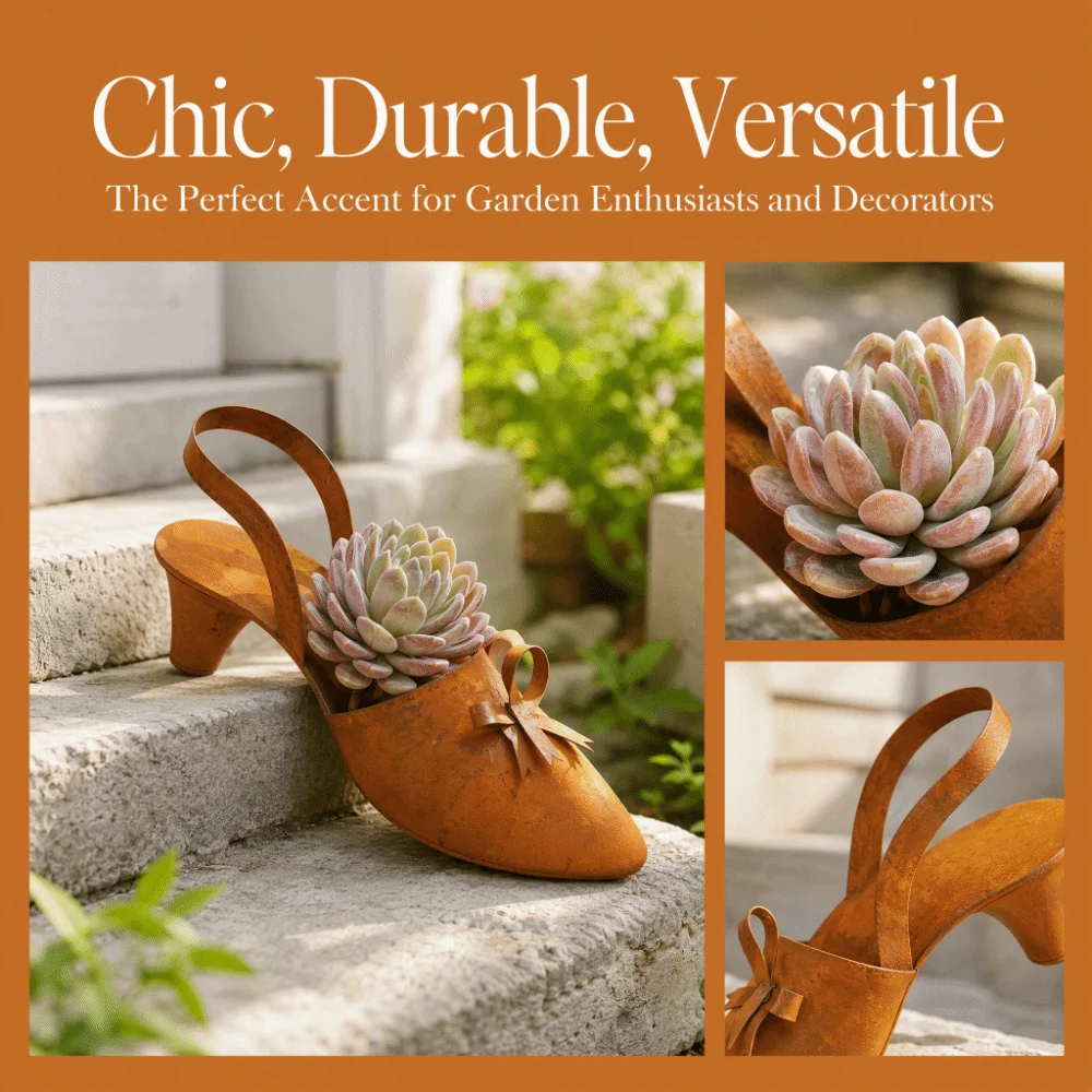 Rusty Finish High-Heeled Shoe Flower Basket Creative Retro Style Wall-Mounted Flower Pot Simulated Iron Flower Holder