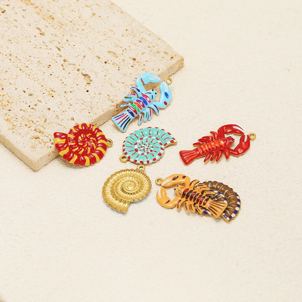 4 Stück Edelstahl Bunte Emaille Muschel-Hummer-Anhänger für DIY Schmuck, Halsketten, Armbänder und Ohrringe – Detail 1