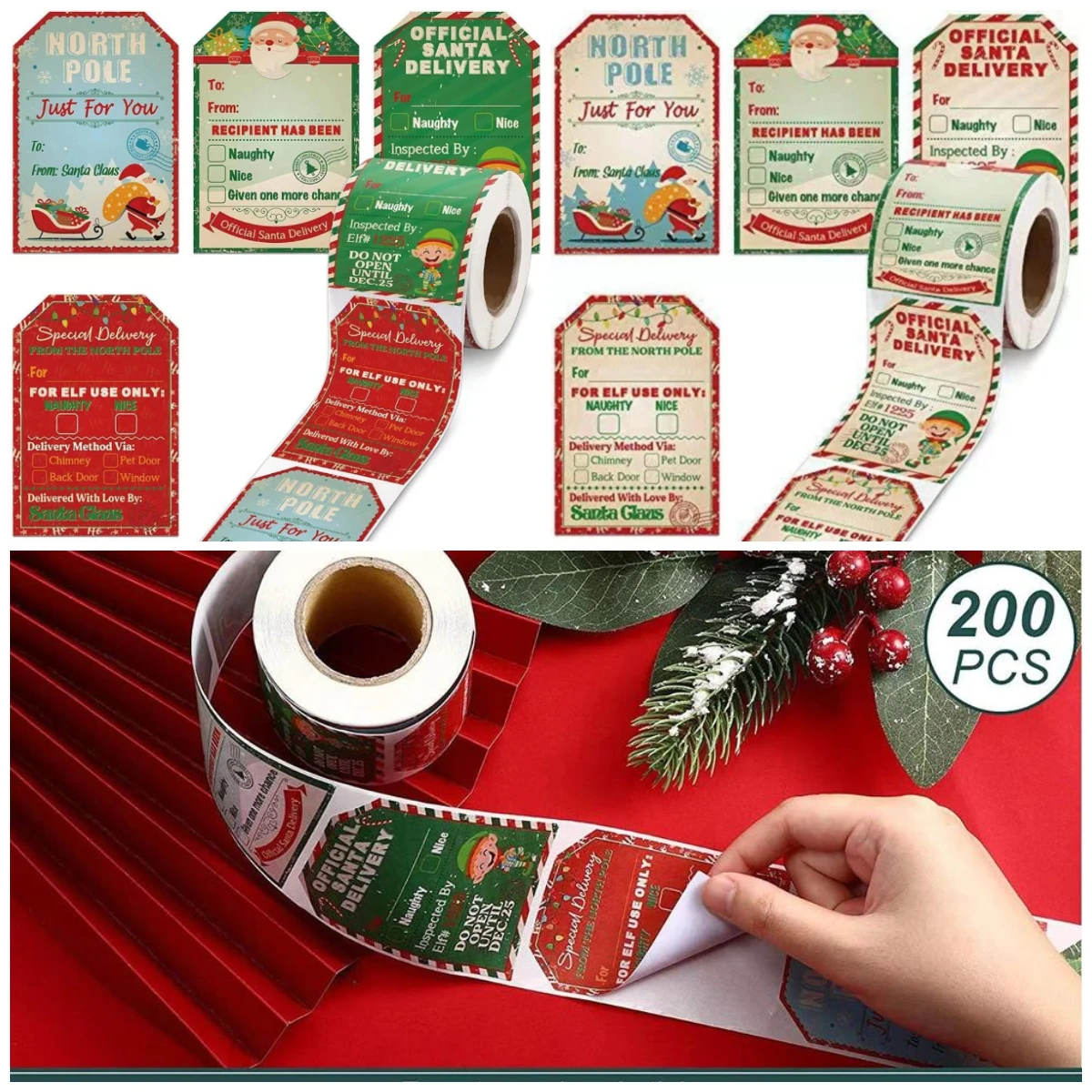 200pcs Merry Christmas Stickers Holiday Gift Tags Seal Labels DIY Decoration Sticker