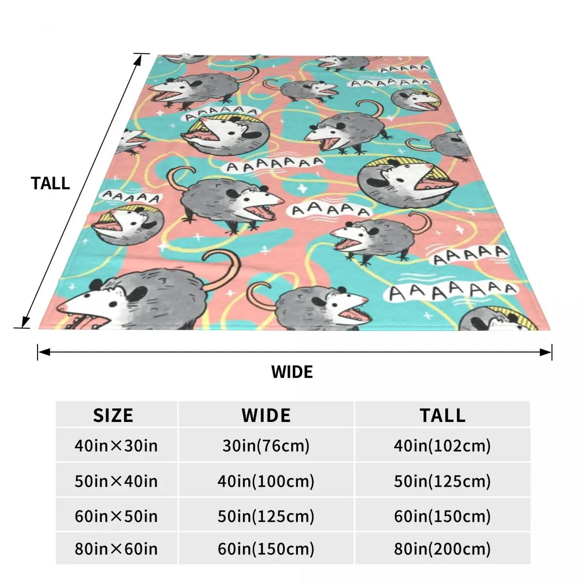 Opossum Screm Pattern Fleece Blankets Possum Animal Custom Throw Blankets for Home Hotel Sofa 200x150cm Plush Thin Quilt