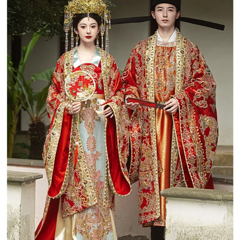 

New Han-style wedding dress complete set of phoenix crown and red robe heavy industry