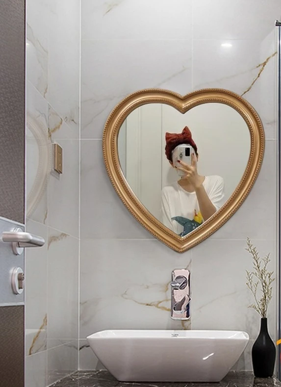 Love makeup mirror with lamp household wall hanging bedroom wall hanging light luxury bathroom vanity mirror retro