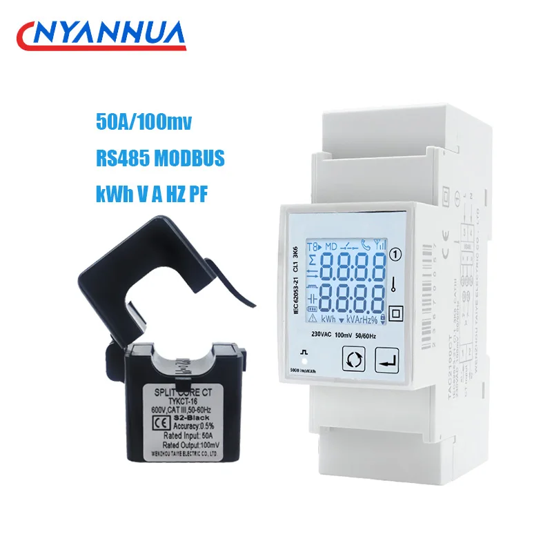 Single Phase Electricity Monitor Power Meter For Din Rail Consumption Watt 230V RS485 MODBUS With CT