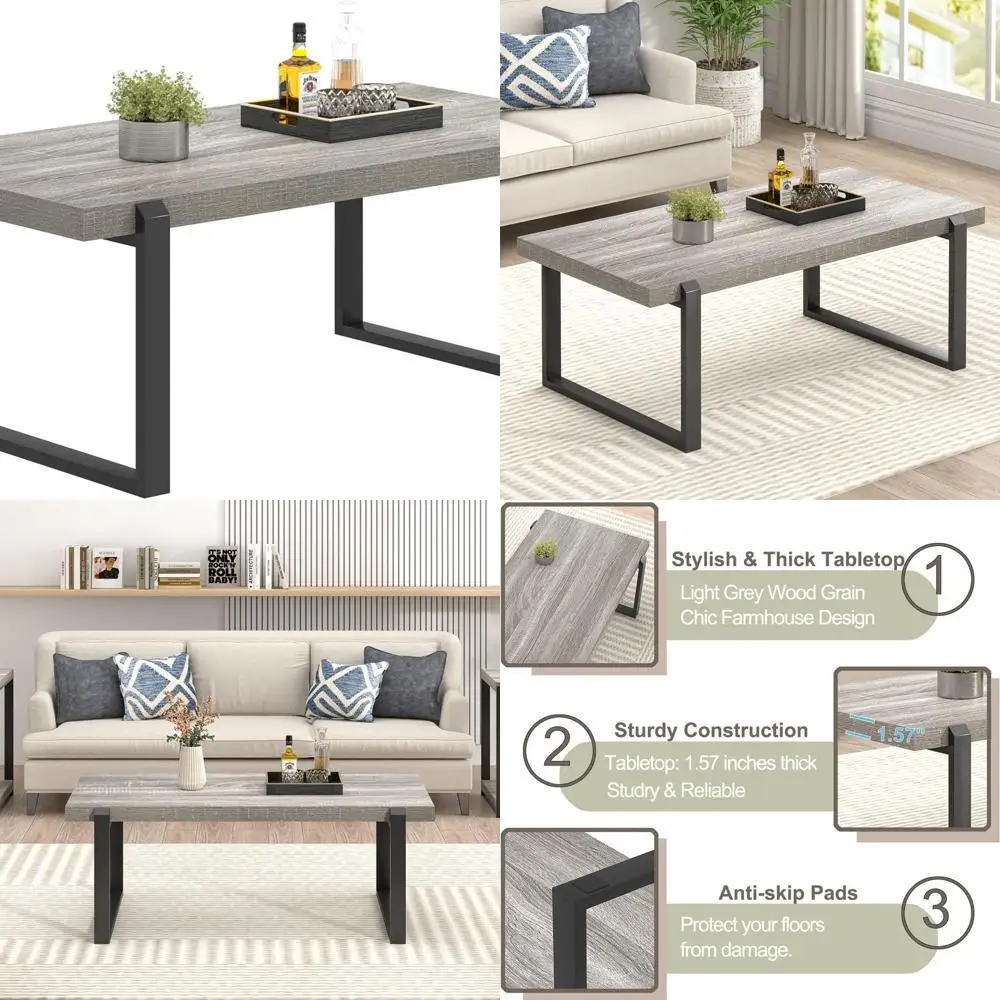 

Light Grey 44 Rustic Wood and Metal Small Coffee Table for Living Room
