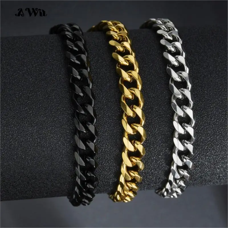 Awit Miniamlist bracciale da uomo gioielli in oro Street Style bracciali a catena cubana in acciaio inossidabile 316L placcato oro 18 carati per