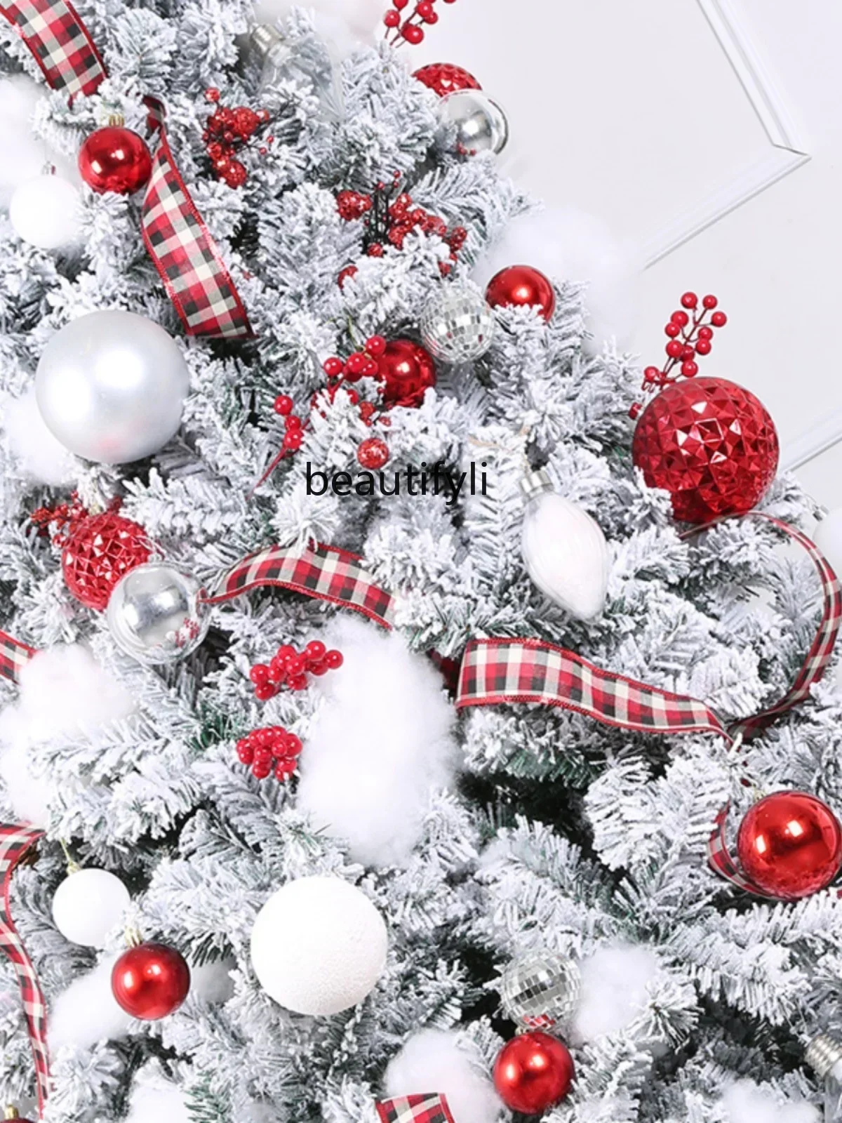 

YH New 1.5m PE Christmas tree Nordic 1.8m white flocking scene decoration luminous and environmentally friendly C56