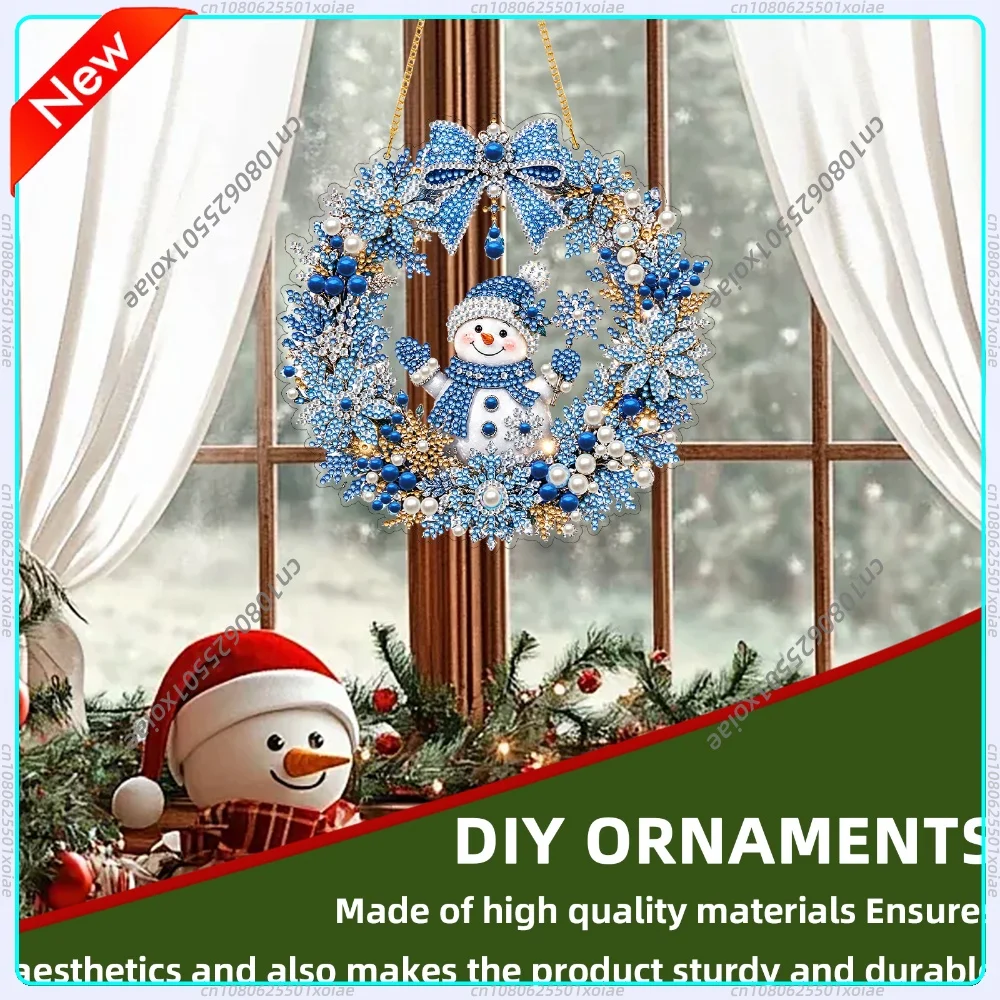 DIY Christmas Wreath Diamond Painting Pendant Ornament Kit Double Sided PET with Metal Chain Rhinestone Set