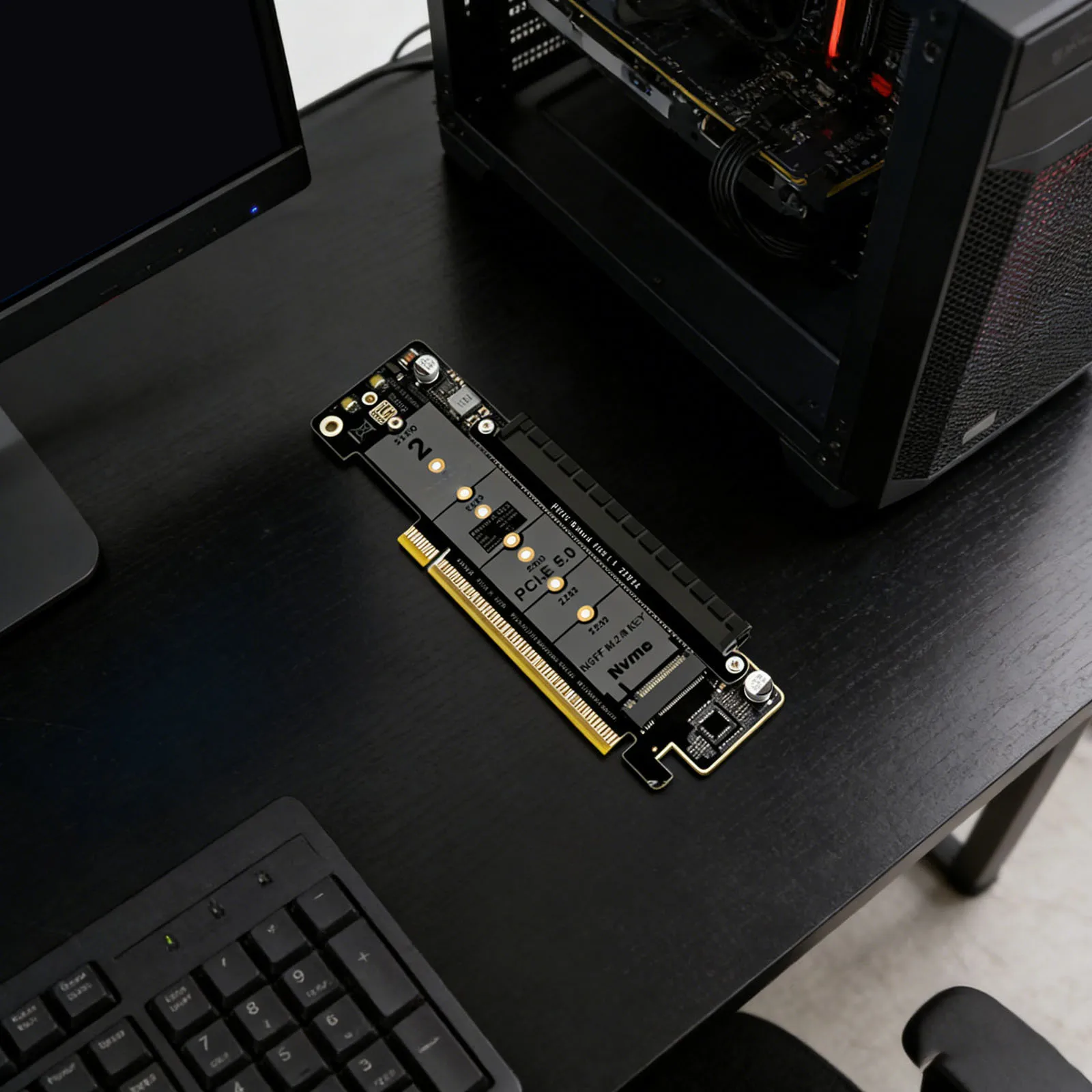 

PCIe5.0 Lane Splitting Expansion Adapter Card M.2 NVMe Port Compatible for Windows and Linux