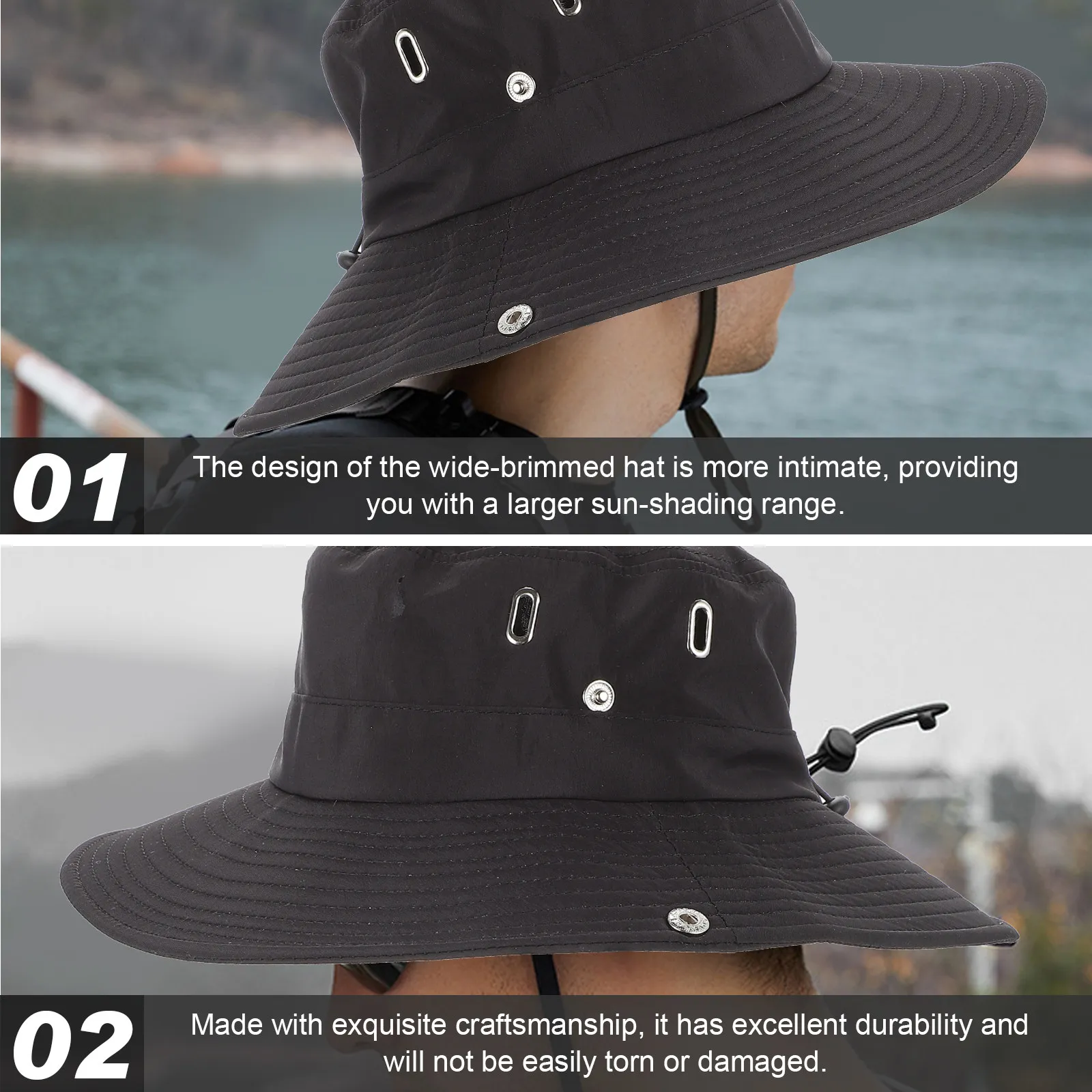

Men's Summer Fisherman Sun Block Bucket Hat Adjustable Wide Brim Cool Sunproof Outdoor Fishing Hat Quick Dry Big Sunbonnet