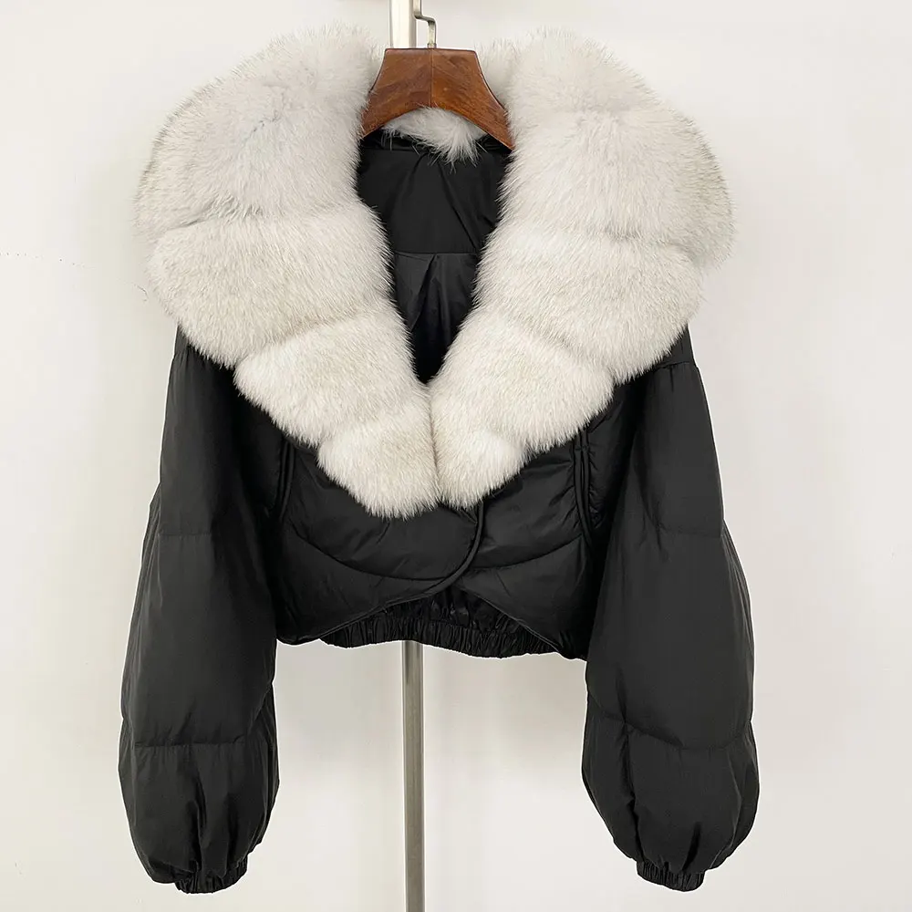OFTBUY Luxuriöser, extragroßer Parka mit natürlichem Fuchspelzkragen für Damen, Winter 2025, 90% weiße Entendaunenjacke, Echtpelzmantel für Frauen – Detail 19