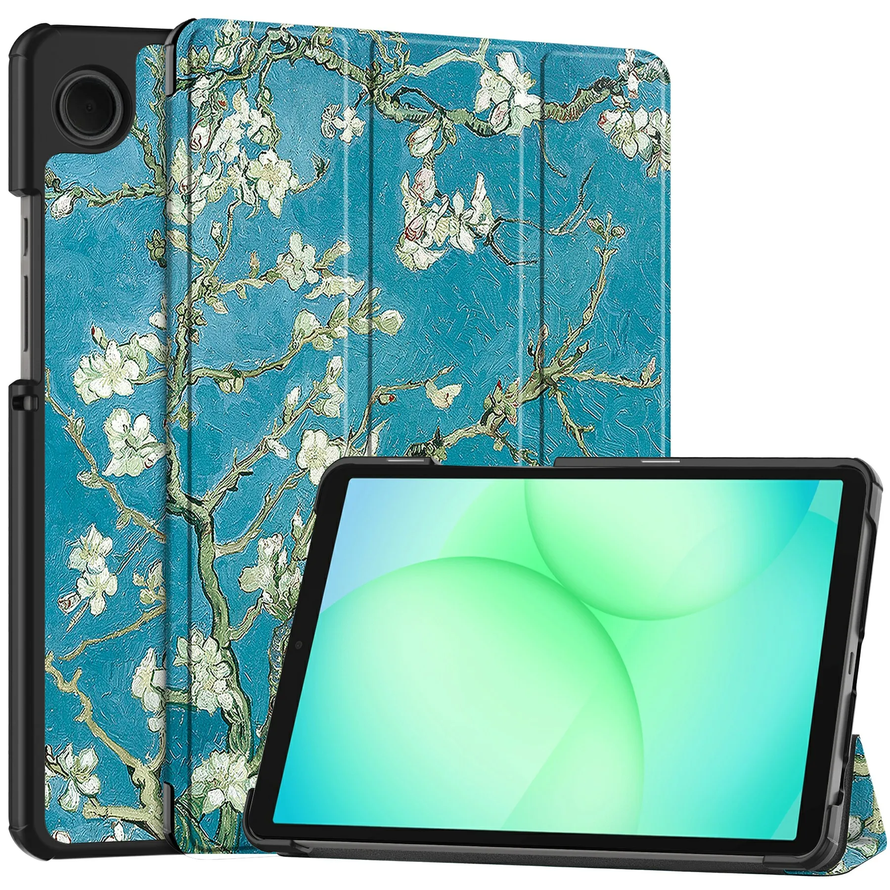For Samsung Galaxy Tab A11 Case Pattern Print Leather Stand Tablet Cover - Apricot