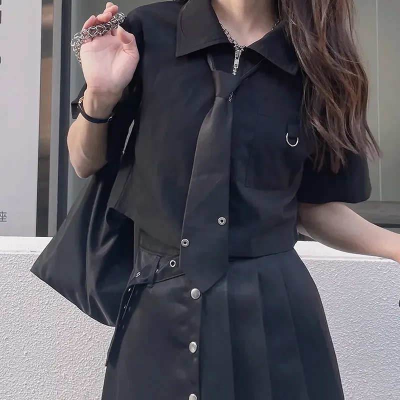 

Рубашки женские в корейском стиле BF Minority Ins модные простые консервативные летние с коротким рукавом Y2k укороченный топ индивидуальный уличный свободный Femme