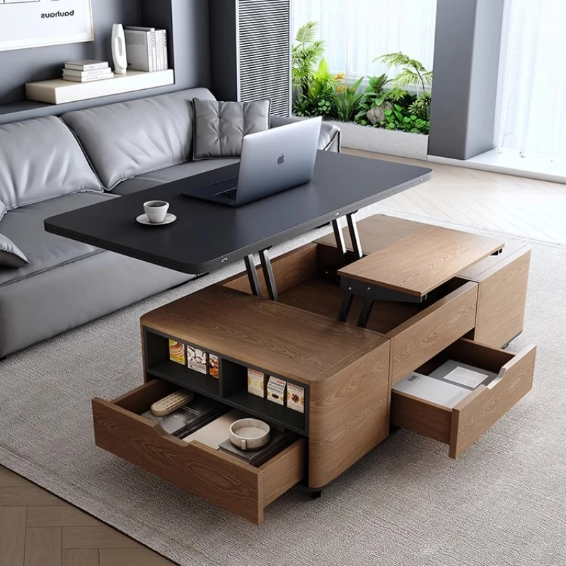 

New multi-functional rock slab lifting coffee table dining table integrated dual-purpose small apartment household with stool