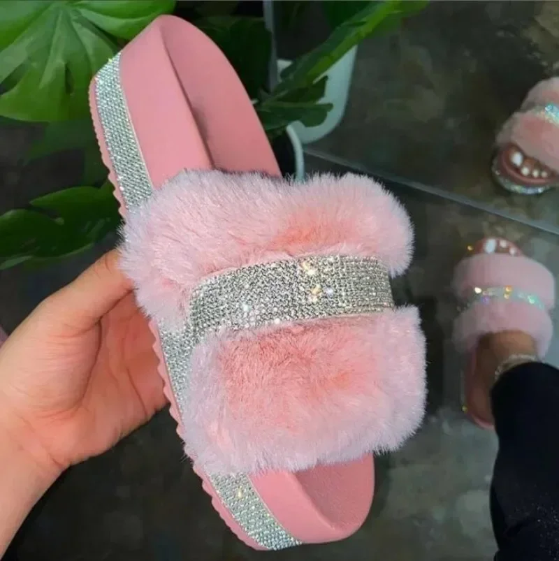 Women Casual Slippers Fashion Rhinestone Suede Platform Flats Outdoor Comfortable Indoor Female Slippers Chinelo Nuvem