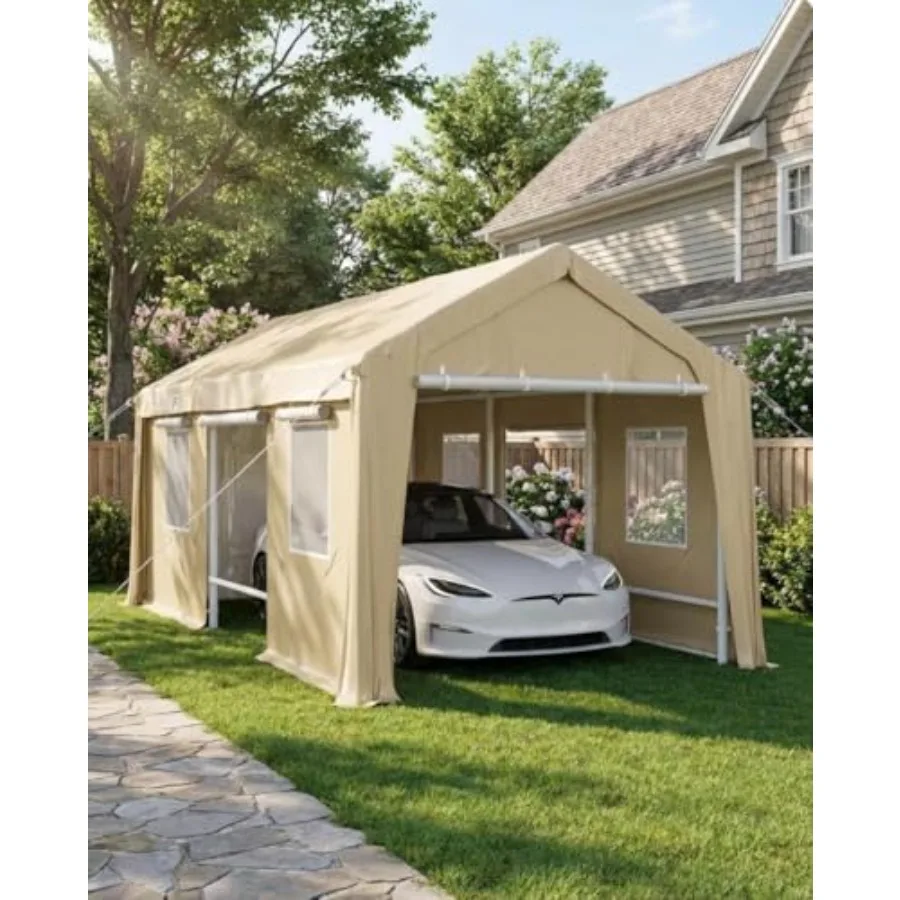 20'X10'x11' Windproof Carport Heavy Duty, Reinforced Poles and PE Canopy, Extra Large Anti-High Wind Portable Garage for Full-S