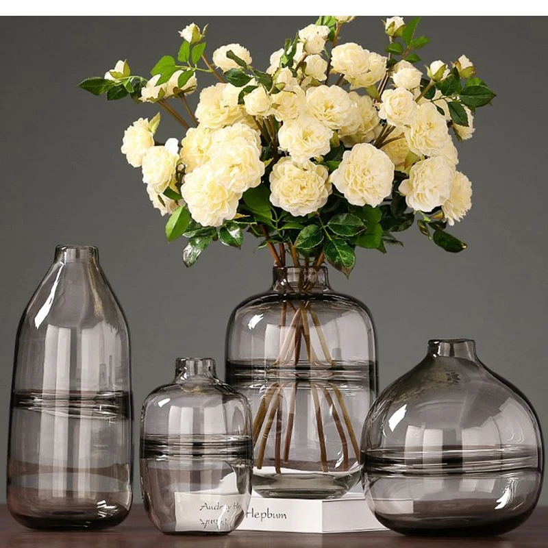 

Серые стеклянные вазы, сушеные цветы, украшения для цветов, мебель для гостиной, спальни, современные аксессуары для украшения дома