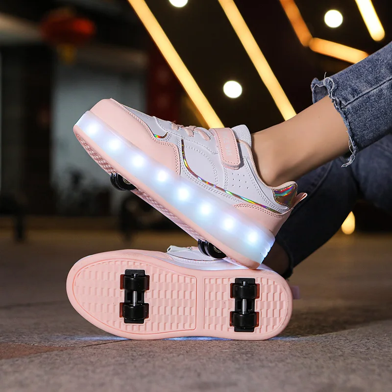 Roller Skate Shoes Kids Boys Girls Flashing Light 4 Wheel Roller Shoes Led Light Luminous Sneakers Outdoor Casual Shoes Children