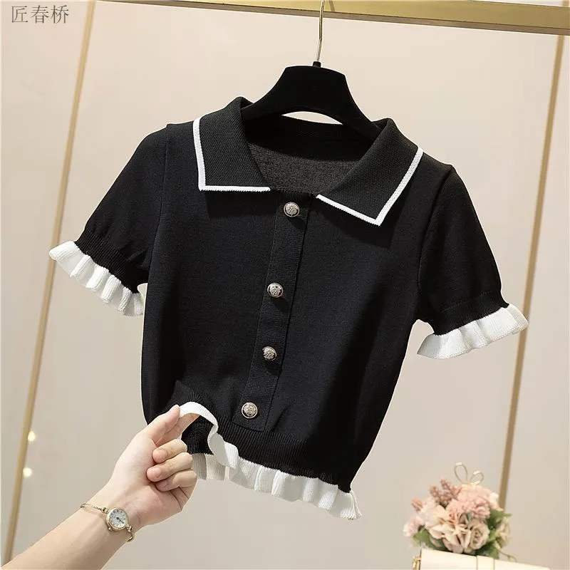 Shirts for Women City Look Commuting Fungus Panelled Button Aesthetic Summer Comfortable Slim Office Lady Clean Korean Trendy