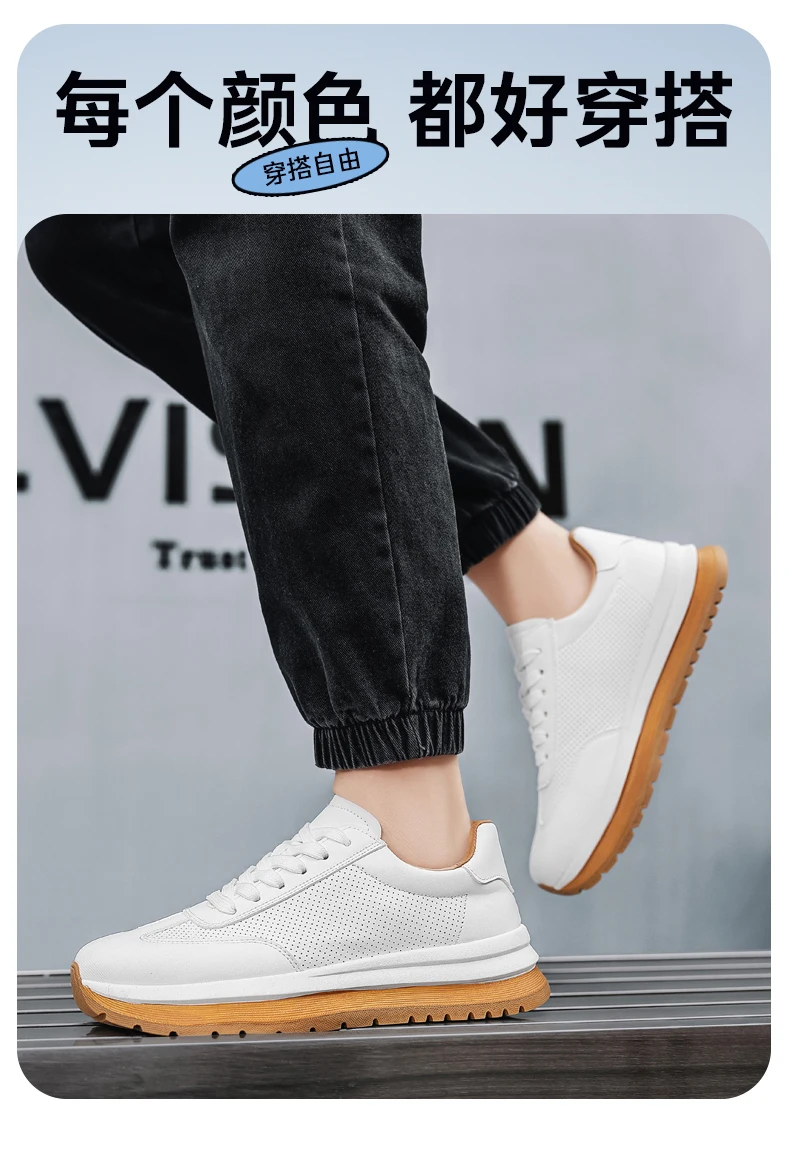 Frühling Sommer Neue Echtleder Freizeitschuhe Atmungsaktive Herrenschuhe Runde Zehenkappe Schnürung Plateau-Sneaker aus Rindsleder – Detail 9