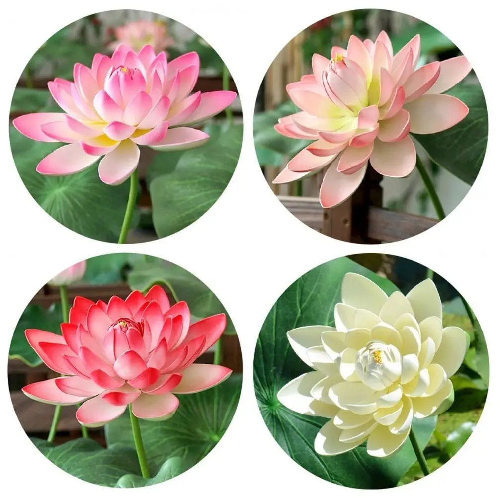 Artistic Landscape Artificial Flower DIY Decoration EVA Simulated Lotus Flower Green Plant Long Stem Lotus Leaf Garden Supplies