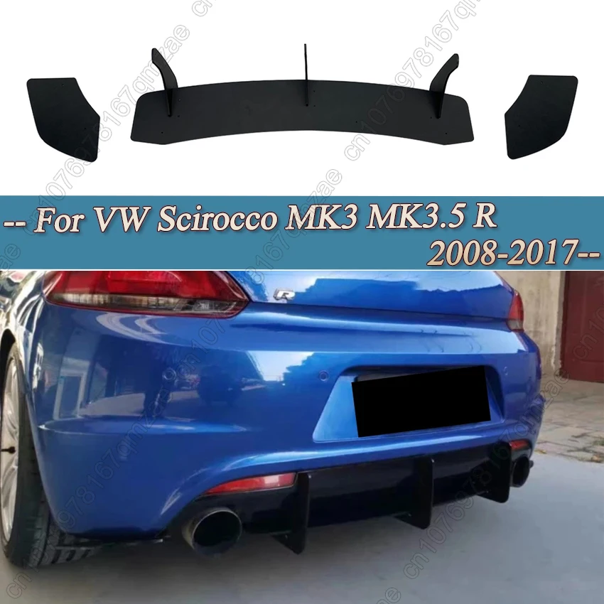 

Для VW Scirocco MK3 MK3.5 R 2008-2017 3Fins диффузор заднего бампера черный выхлопной кронштейн сплиттер спойлер пластина губа BodyKit тюнинг