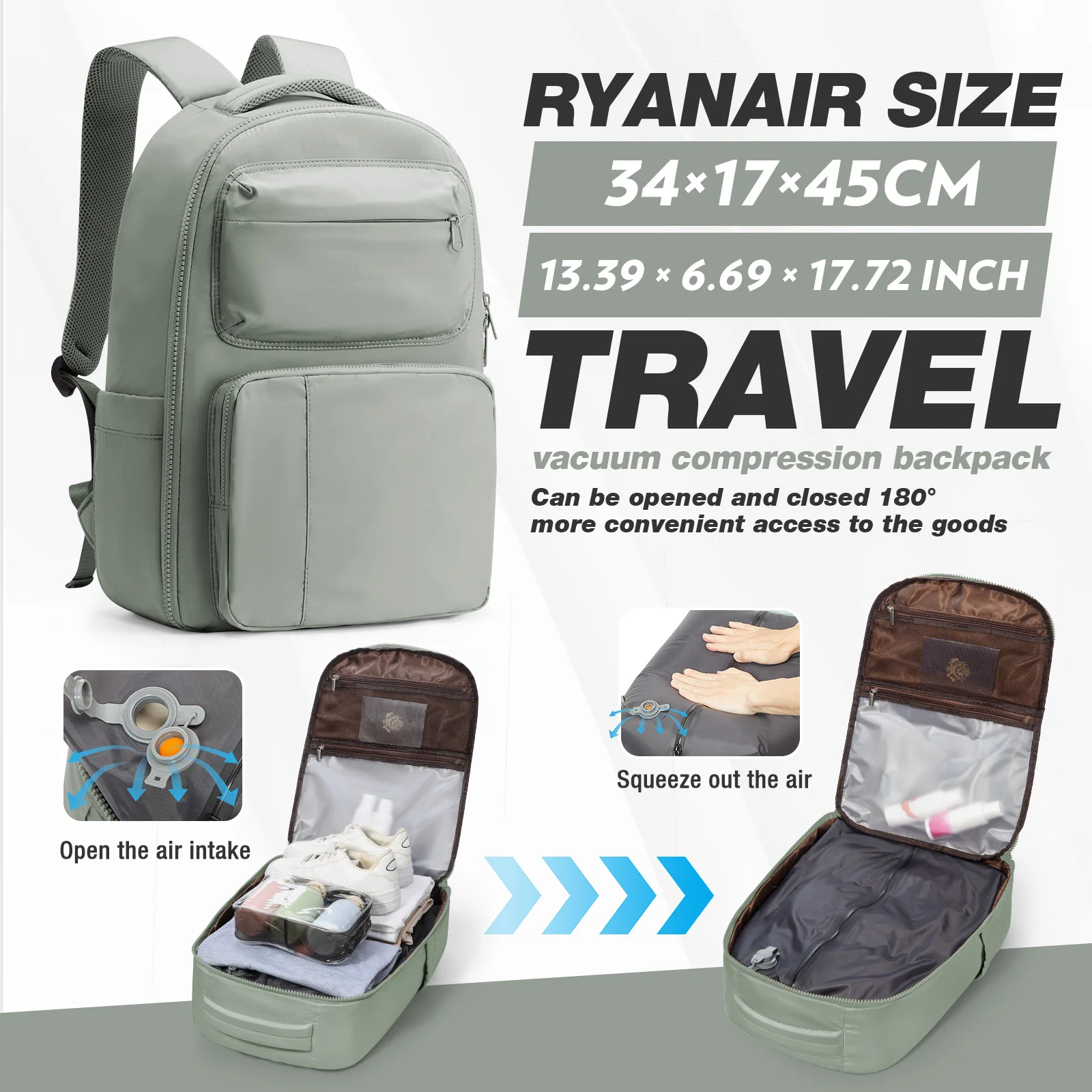 Women's Backpack, Vacuum Seal Travel Backpack Laptop Bag Compression Carry-On Travel Backpack Multi Functional Large Capacity