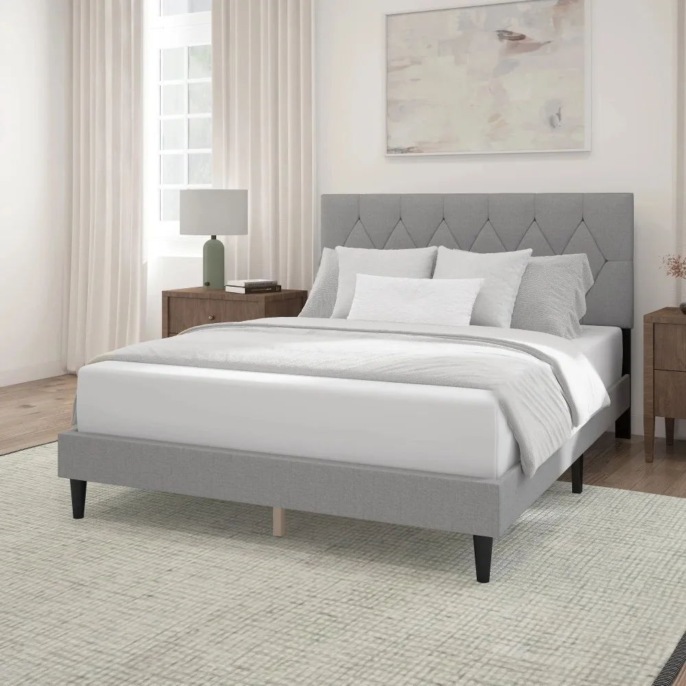 

Diamond Tufted Upholstered Queen Platform Bed, Gray