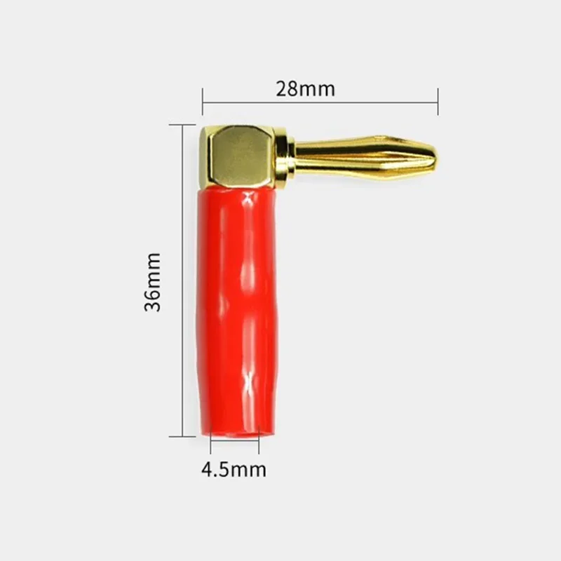 Conector Banana de ángulo recto en forma de L de 4mm, carcasa de plástico suave, conector Banana de 90 grados, rojo y negro para altavoz de Audio y vídeo