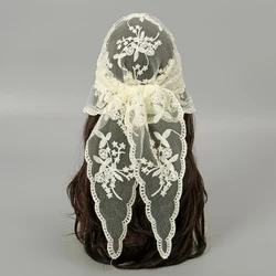 Elegant Lace Scarf Hollow Out Embroidery Foulard Bandana Solid Color Triangular Scarf Thin Vintage HandkerChiefs for Hair Woman
