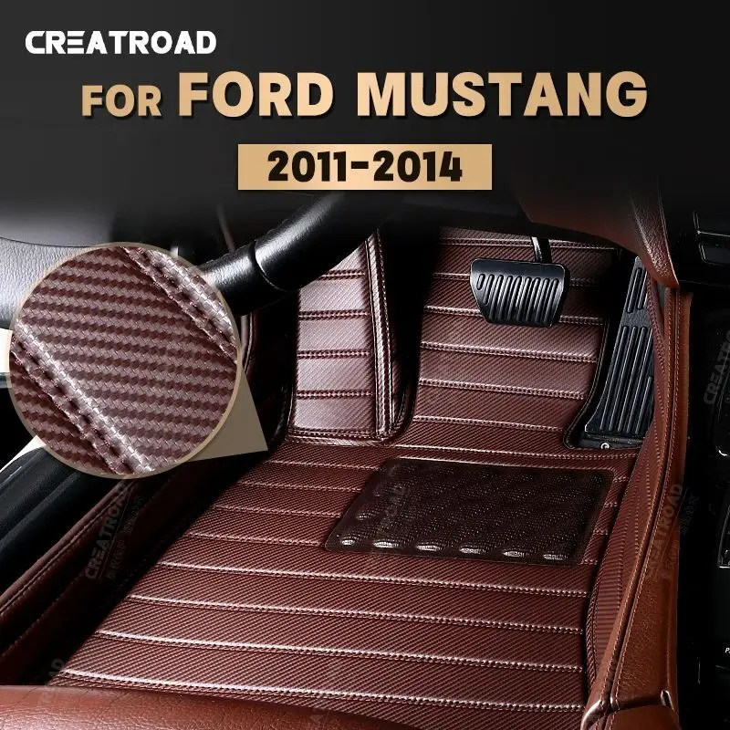 

Custom Carbon Fibre style Floor Mats For Ford Mustang 2011 2012 2013 2014 Foot Carpet Cover Automobile Interior Accessories