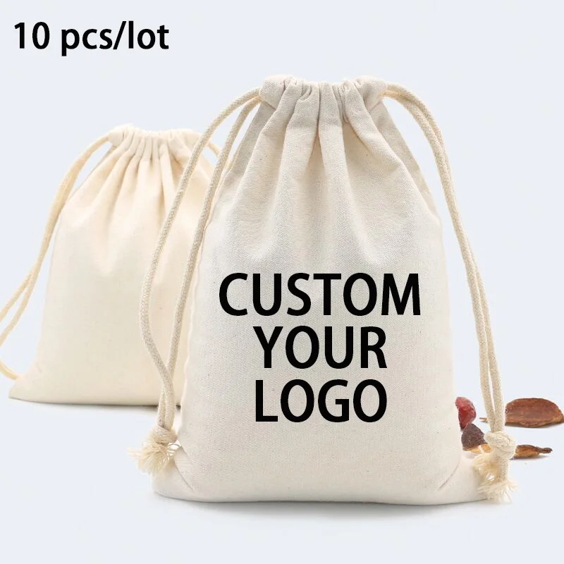 Sacs en poudre de coton personnalisés avec logo, pocommuniste personnalisées GT, sacs de rangement pour la maison, cadeaux de mariage et de Noël, proximité, 10 pièces