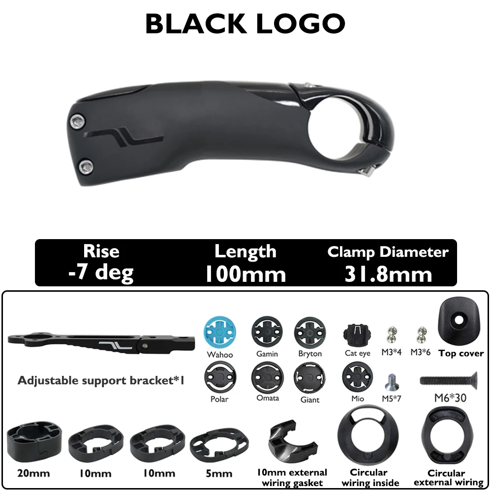 SES Aero koolstofvezel stuurpen, racefiets stuurpen, interne kabelgeleiding, -7 °   hoek, 80 mm-130 mm, inclusief beugel-/afstandhouders accessoire