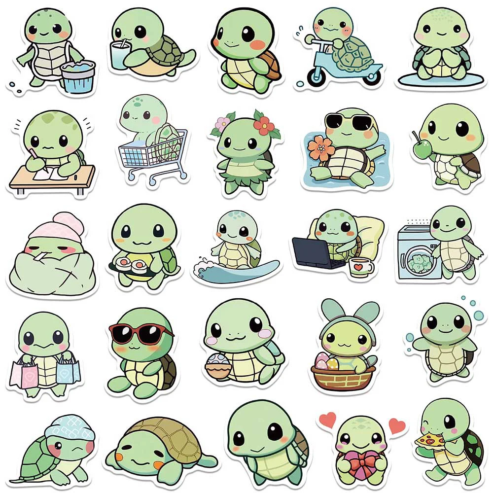 10/30/50pcs Kawaii Turtle Cartoon Stickers Aesthetic Waterproof DIY Phone Cup Laptop Scrapbooking Supplies Cute Animal Decals