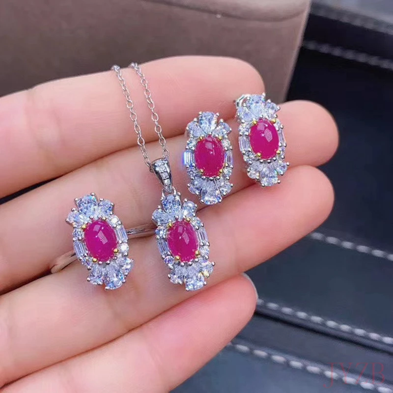 

925 silver resizable Women's Jewelry Set Gem Bridal Ruby Ring Women's wedding engagement jewelry