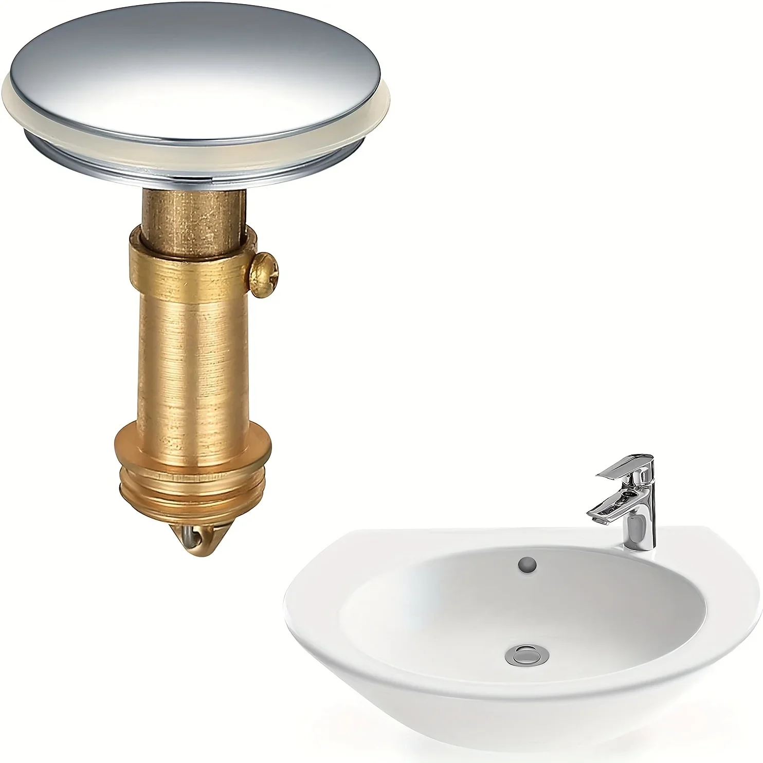 Universal bathroom sink stopper, spring-loaded drain plug, sink drain plug
