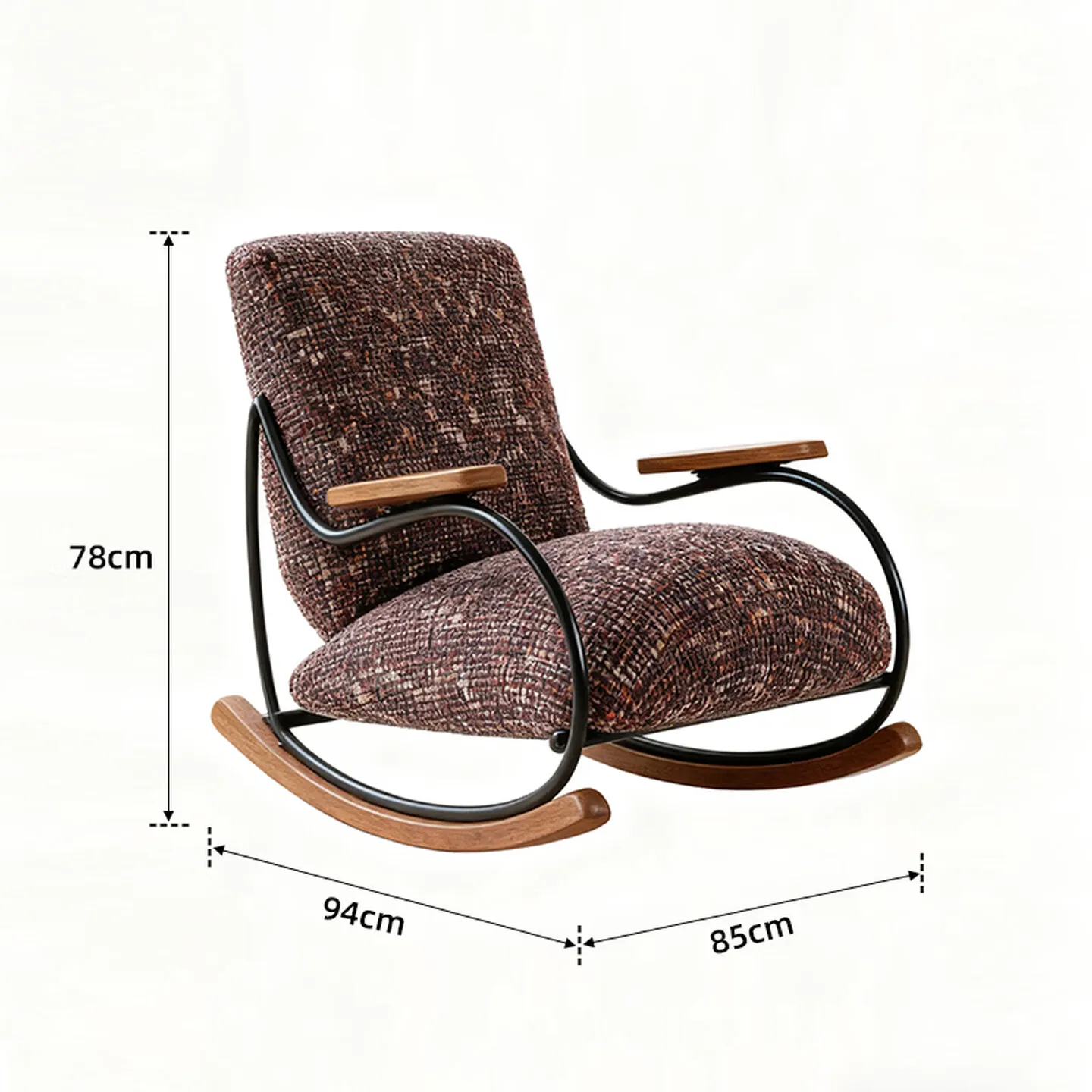 Italian homestay living room balcony retro casual single sofa chair solid wood armrest recliner, colorful granular rocking chair