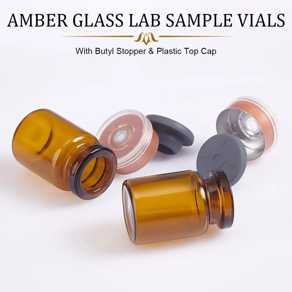50 Stück 3ml/5ml/7ml/10ml/15ml/20ml/30ml Glasfläschchen mit Gummistopfen, luftdichter Behälter für Flüssigkeiten, Aufbewahrungsbox für Laborzwecke – Detail 4