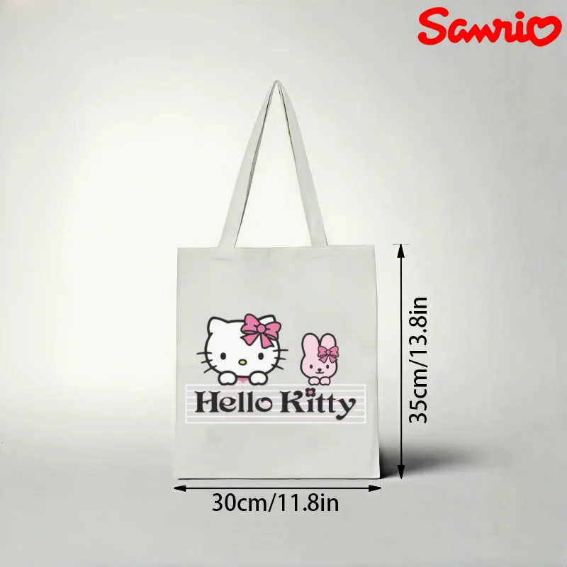

1pc Sanrio Hello Kitty Canvas Tote Bag, Bunny & Bow Print Casual Shoulder Bag, Eco-friendly Reusable Handbag