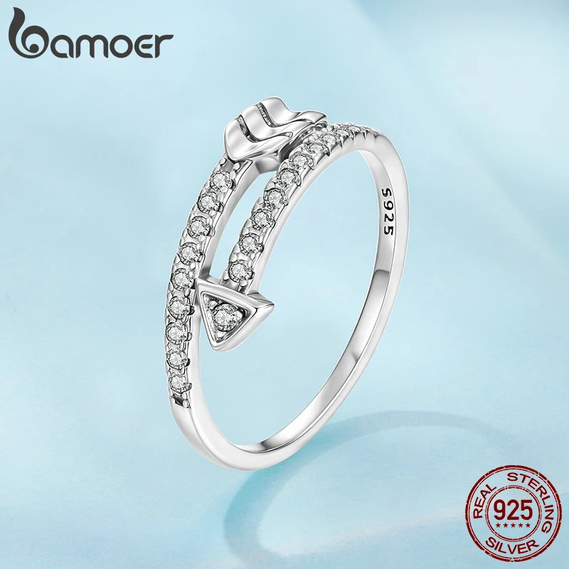 BAMOER 925 فضة السهم الإبهام خواتم للنساء، تشيكوسلوفاكيا مقلد الماس تكويم حلقة الخلود العصابات SCR1143