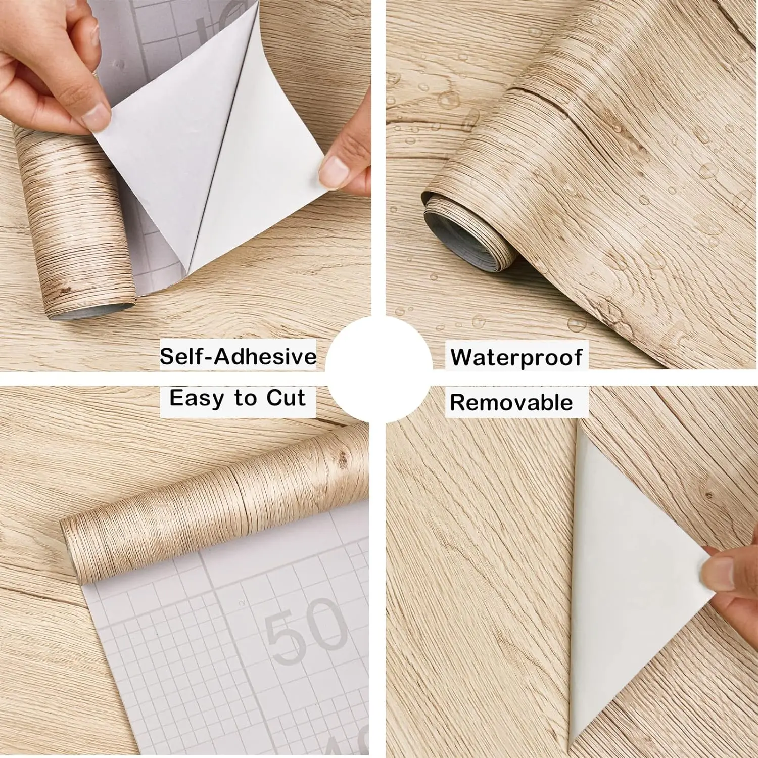 Wood Grain Home Decor Furniture Waterproof Vinyl Wall Sticker Self Adhesive PVC Wallpaper Kitchen Cabinet Door Sticker