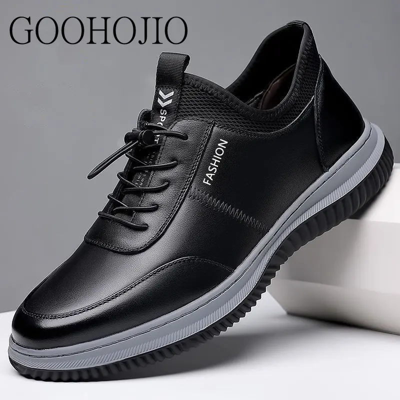 UP Leather Shoes Men Casual Shoes Soft Men Business Flats Men Breathable Light Non-slip Driving Shoes Lace-up Wear-resistant