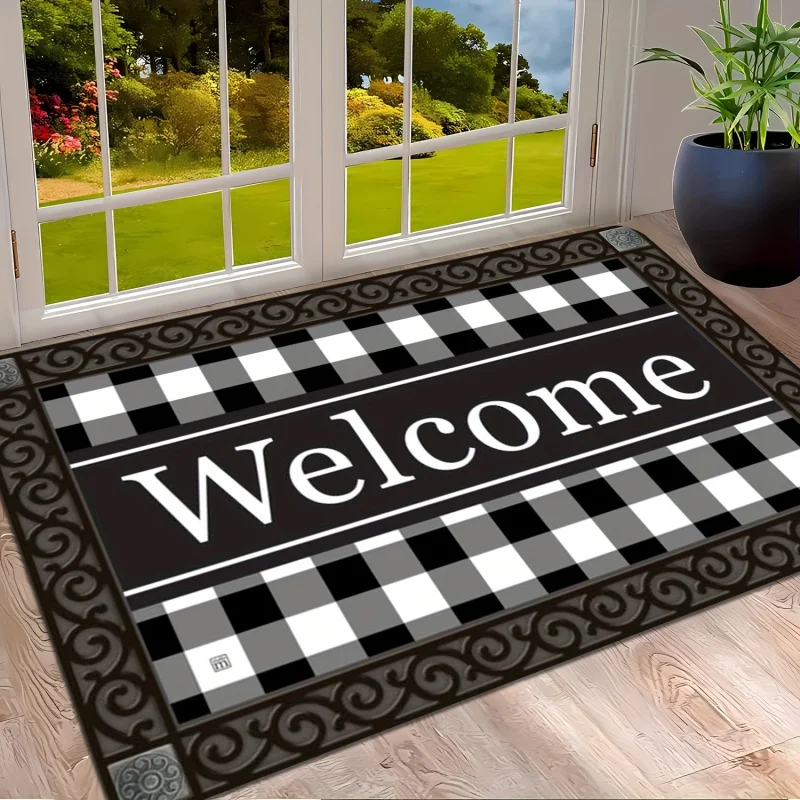 VIKAMA Welcome Check Door Mat Non-Slip Washable Kitchen Bedroom Carpet Indoor And Outdoor Porch Mat Home Decoration