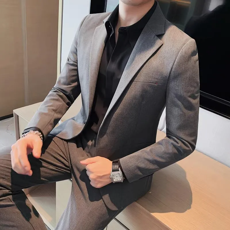 

2023 Plus Size 5XL-S Solid Color Blazer Jackets for Men Clothing Fashion Slim Fit Casual Suit Jacket Wedding Social Dress Coat