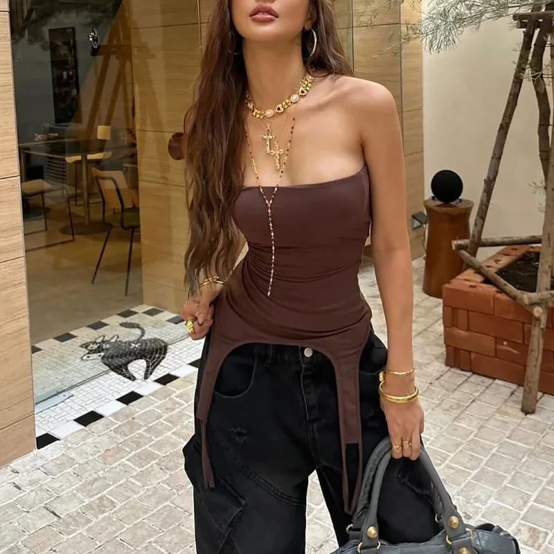 

Off Shoulder Irregular Slim Asymmetrical Slash Grunge Crop Top Vintage Women'S Corset Tank Top Tee Gothic Camisole Y2K Clothes