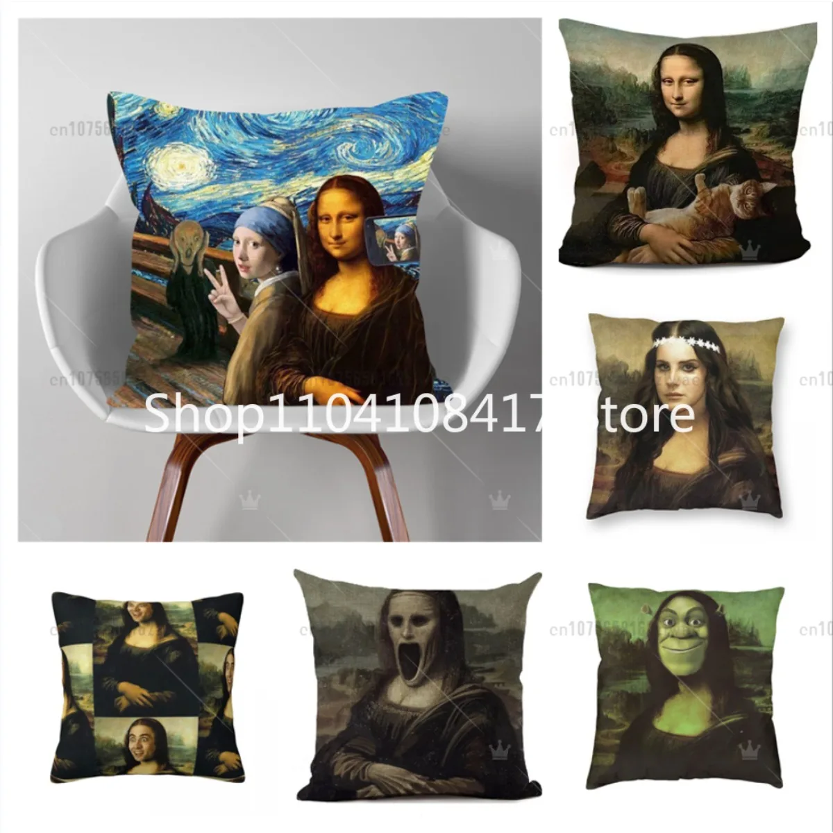 Funny Mona Lisa and Cat Throw Pillow Cover Funny Cat‘s Pillow Case Gifts Cat Lady  Decor for Sofa Couch Bed Chair 18x18Inch