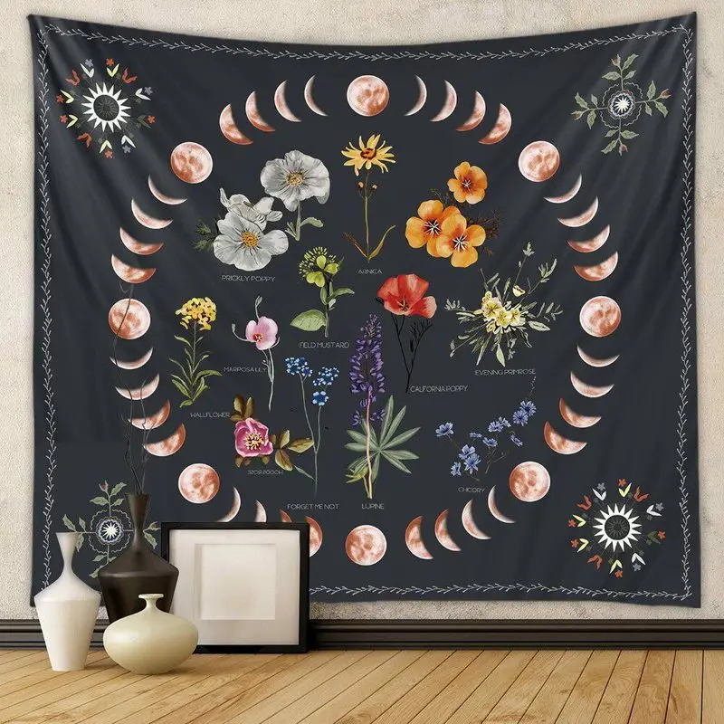 VIKAMA Goth Witchy Skull Wall Tapestry Black White Moth Snake Moon Constellation Mystic Spiritual Teen Room Hanging Cloth Decor
