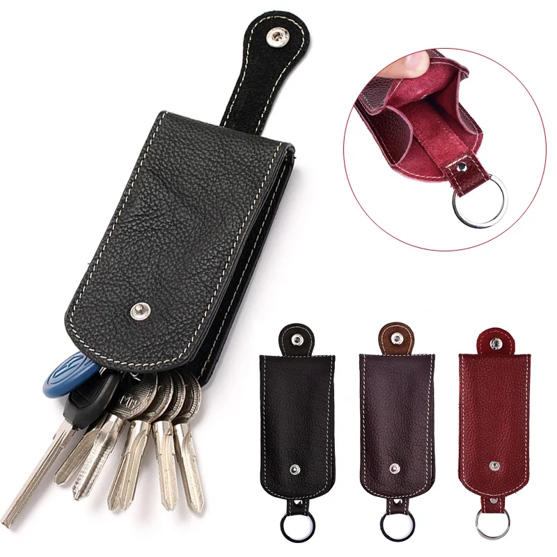 Pull-Style Key Organizer Case Genuine Cow Leather New Women Housekeeper Keychain Wallet Men Hasp Car Key Holder Cover Bag