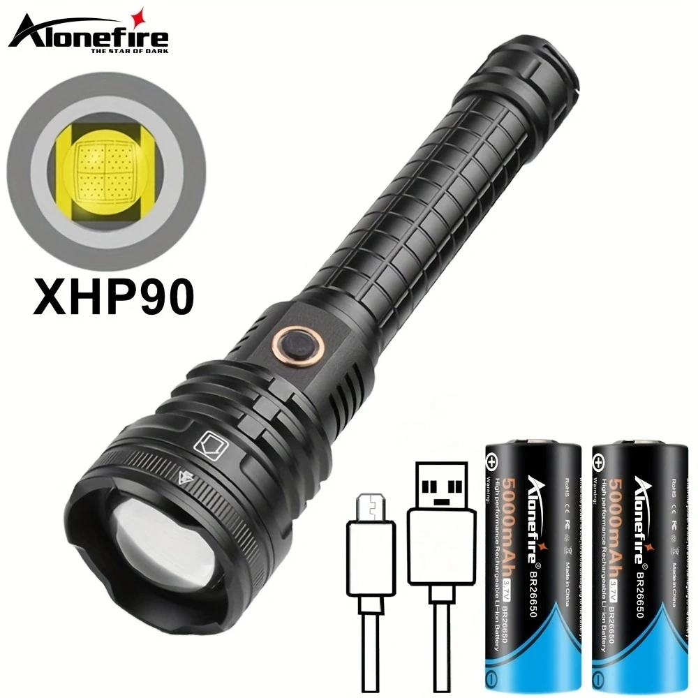 40W 5000 lumen XHP90 LED Zoom Most powerful Flashlight USB Rechargeable High Power Outdoor Patrol Camping Hunting Hiking Torch