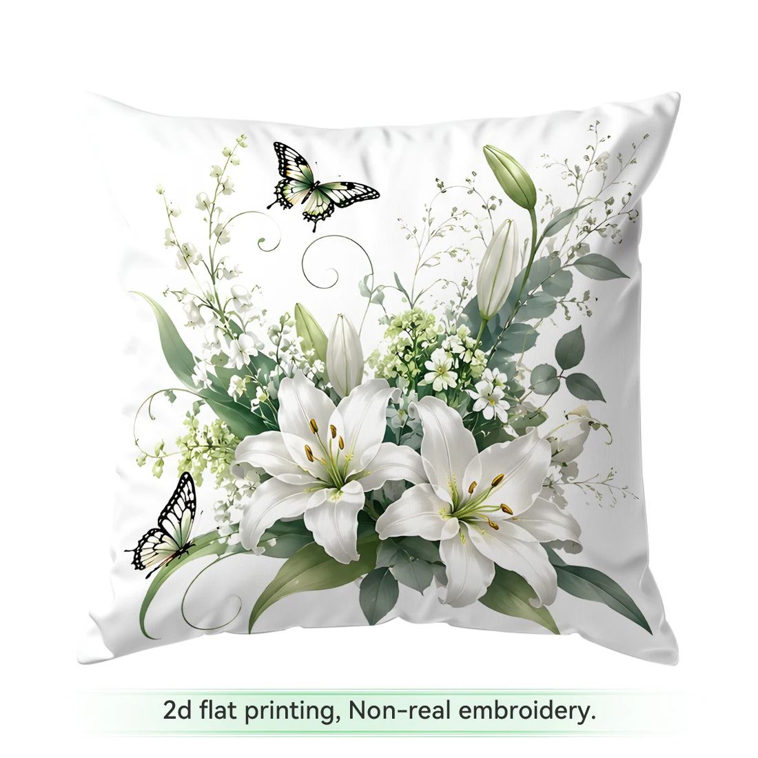 1pc Watercolor White Lily Butterfly Cushions Pillowcase Polyester Cushion Cover Throw Pillow Pillowcover Home Car Sofa Decor