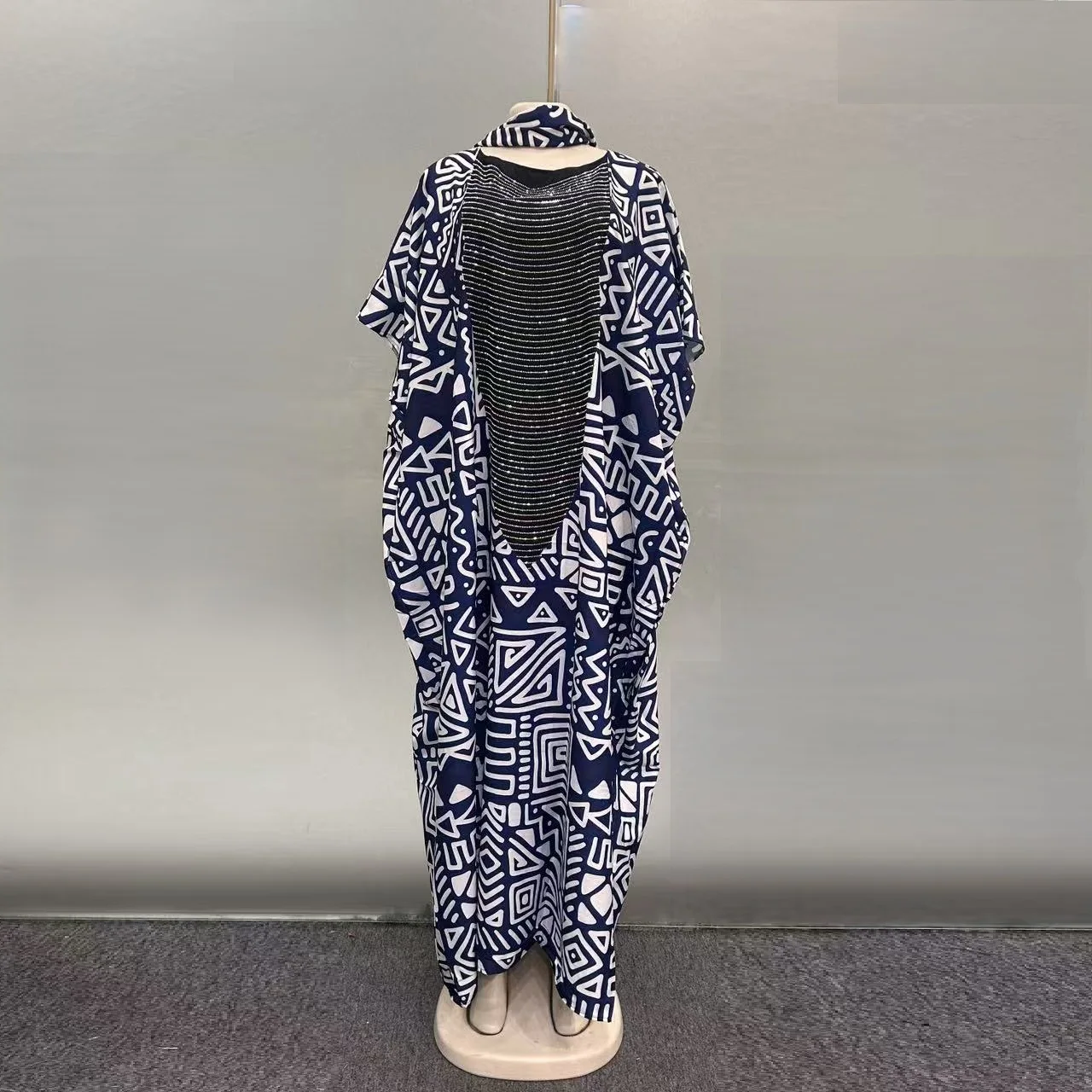 2025 موضة الساخن الماس جيب الثقيلة الزينة الشرق الأوسط فضفاض الأفريقي طباعة المرأة أحدث فستان مسلم طباعة المرأة